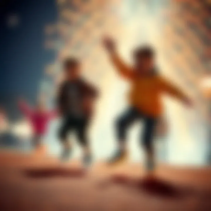 Dynamic boys playing in light-up shoes