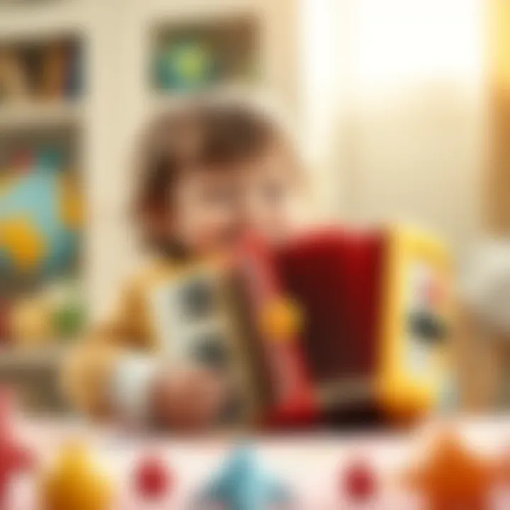 Child playing with an accordion toy, showing joy and engagement