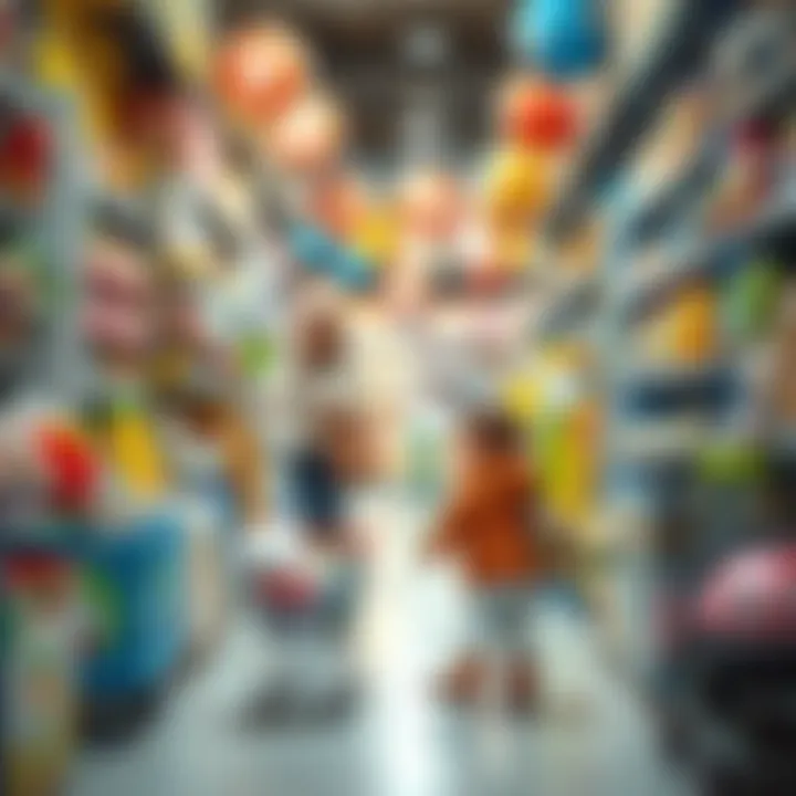 Parents shopping for baby items with a child