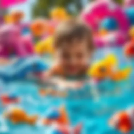 Child engaging playfully with aqua pets in a colorful pool setting
