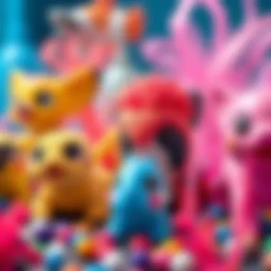 Close-up of aqua pets showcasing their vibrant designs and materials