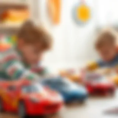 Children playing with toy cars, engaging in imaginative play.