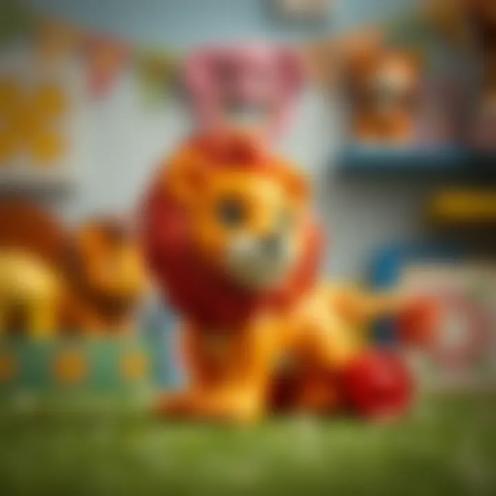 Educational features of a lion toy emphasized through play