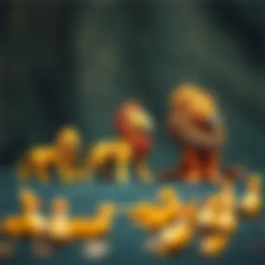 Historical evolution of lion toys displayed in a timeline