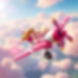 A vibrant illustration of a Barbie airplane soaring through a colorful sky, capturing the essence of imagination and adventure.