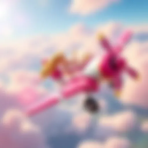A vibrant illustration of a Barbie airplane soaring through a colorful sky, capturing the essence of imagination and adventure.