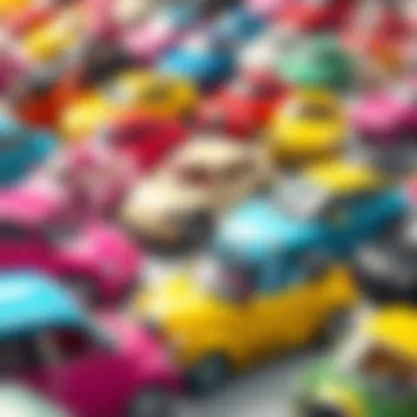 A vibrant collection of Barbie cars showcasing various designs and colors
