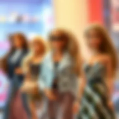 A creative representation of Barbie dolls in different fashion styles