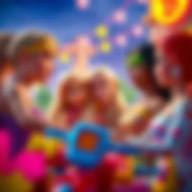 A colorful scene from a Barbie movie showcasing friendship and adventure.