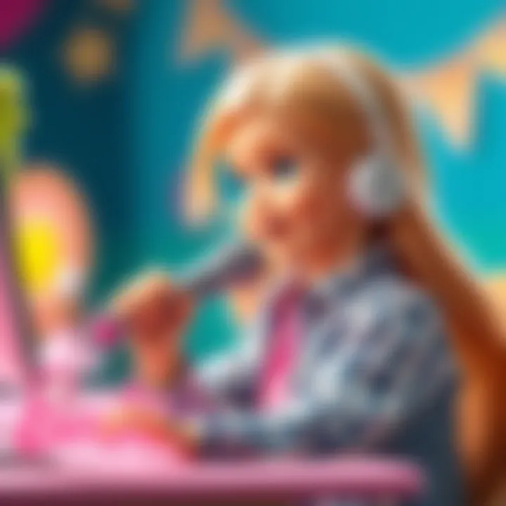 Expressing Creativity with Barbie Microphone Child playing with Barbie microphone, expressing creativity