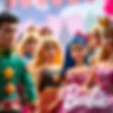 Vibrant Characters in Barbie A colorful scene from the Barbie movie showcasing vibrant characters.