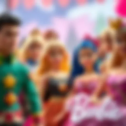 Vibrant Characters in Barbie A colorful scene from the Barbie movie showcasing vibrant characters.