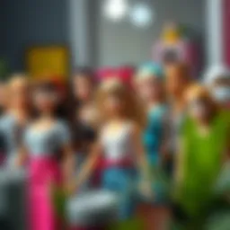 An array of diverse Barbie dolls showcasing different cultures and professions