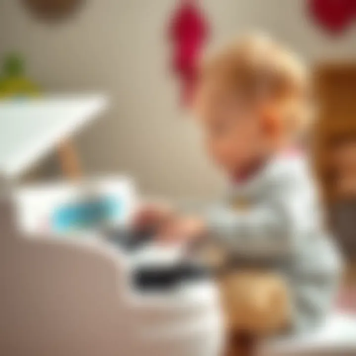 Infant exploring sounds with a baby piano