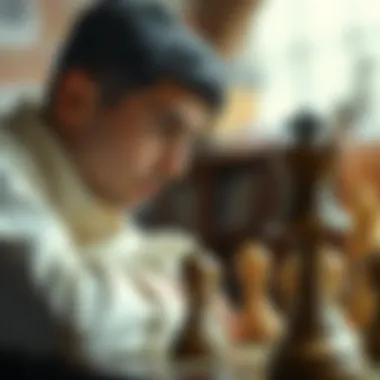 Player Contemplating a Strategic Move A chess player deep in thought during a critical game moment
