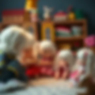 Imaginative Play with White-Haired Dolls Children engaging in imaginative play with dolls.