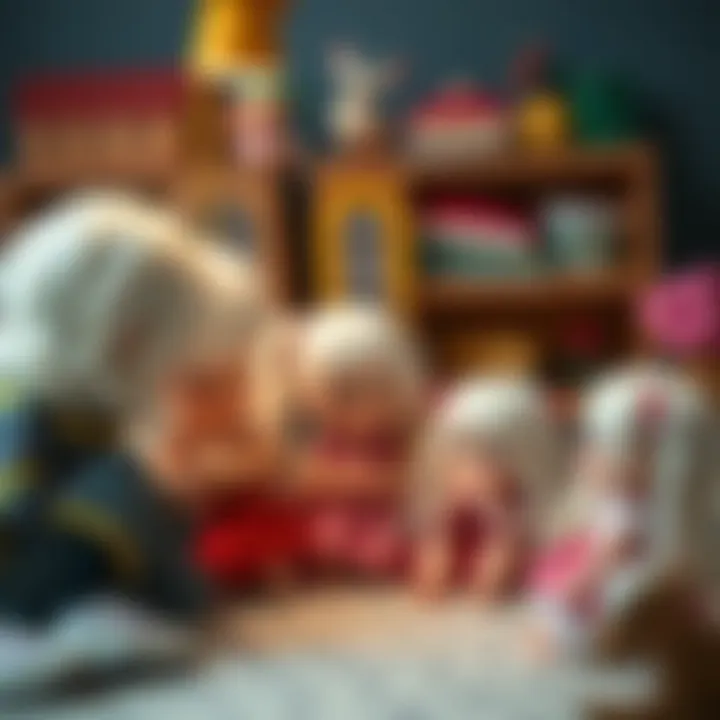 Imaginative Play with White-Haired Dolls Children engaging in imaginative play with dolls.