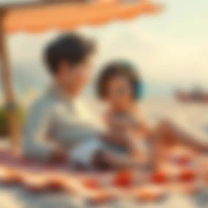 Family Enjoying Summer with Baby Family enjoying summer with baby on beach mattress