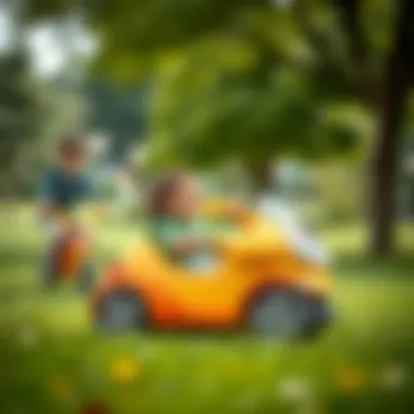 Children enjoying a safe ride in a bicycle car in a park