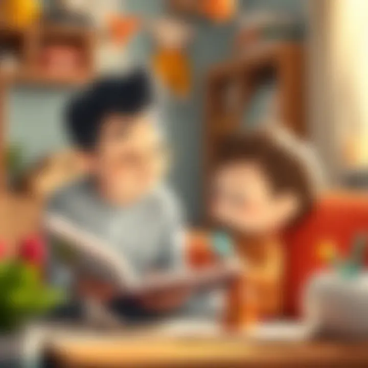 A parent reading a story to a curious toddler