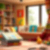 Colorful children's books displayed in a cozy reading nook