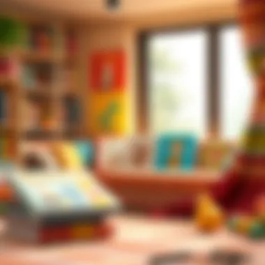 Colorful children's books displayed in a cozy reading nook