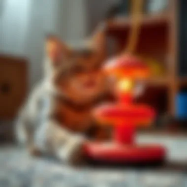 Cat playing with a three-layered toy