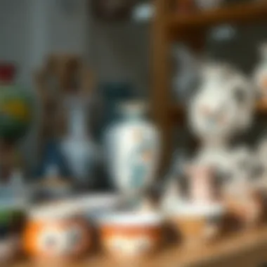 Finished ceramic artworks displayed beautifully