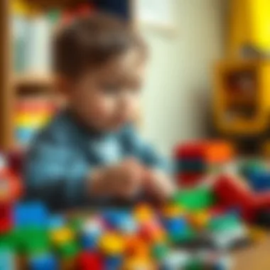 A child engaged in building with Lego bricks, illustrating learning through play.