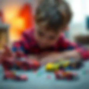 A child playing with Spiderman and Hot Wheels, showcasing imaginative play.