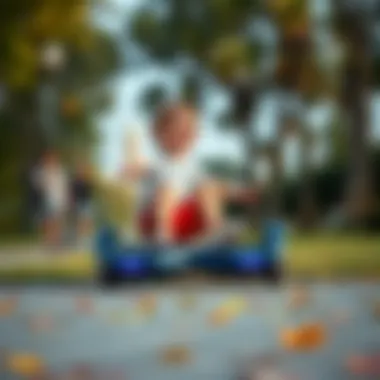 A child riding a hoverboard in a park