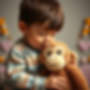 Child interacting with a plush monkey toy