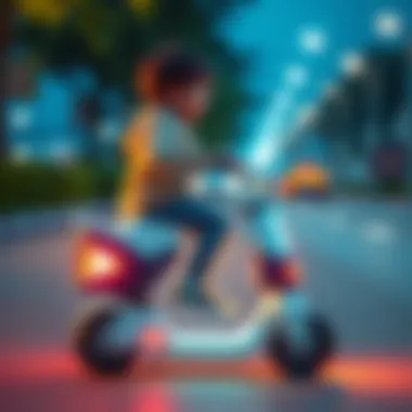 Child riding a light-up scooter safely
