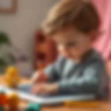Engaged child using a writing tablet for educational purposes