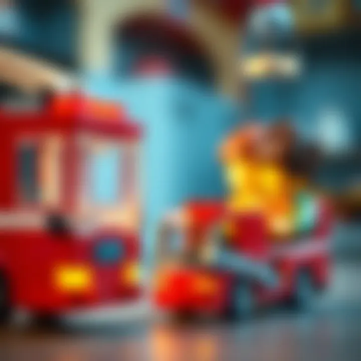 Imaginative Play with Fire Truck Set Children engaged in Lego firefighting play