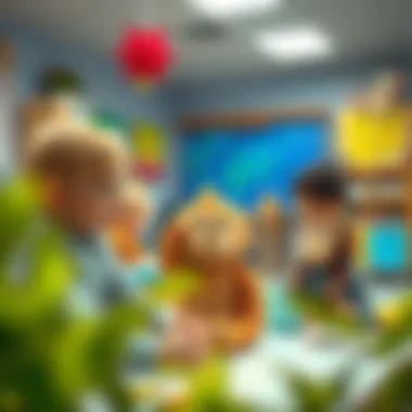 Educational Benefits of Plush Monkeys An educational setting where children engage with plush monkeys, highlighting their educational benefits