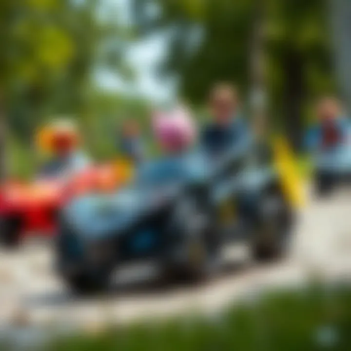 Children enjoying a fun day with their Batman cars outdoors.