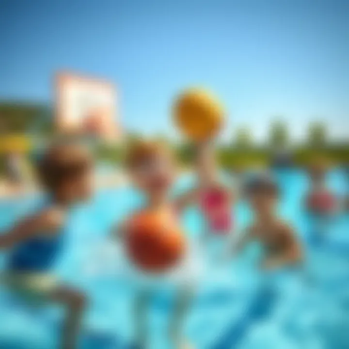 Children enjoying basketball at the pool