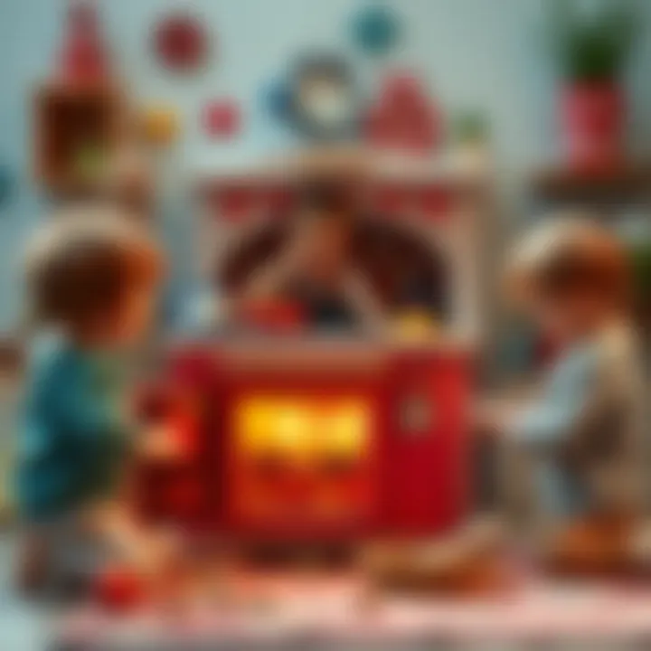 Children engaging in fun activities around a toy oven