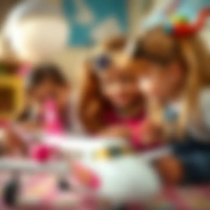 A creative depiction of children playing with Barbie airplanes, highlighting the importance of imaginative play in child development.