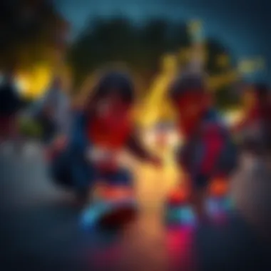 Children playing with glowing Spiderman shoes