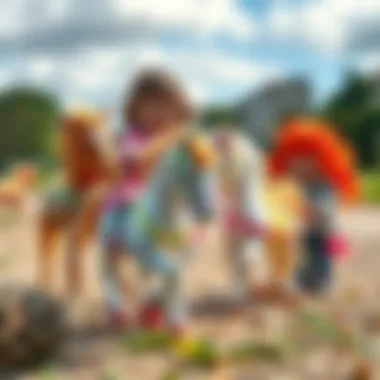 Joyful Playtime with Colorful Ponies Children playing joyfully with their colorful ponies