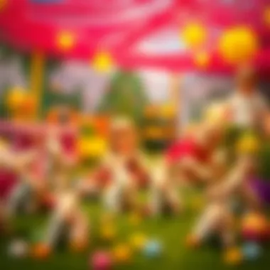 Children playing with rabbit miniatures in a vibrant setting