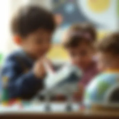 Children engaging with a model space shuttle, sparking creativity and imagination.