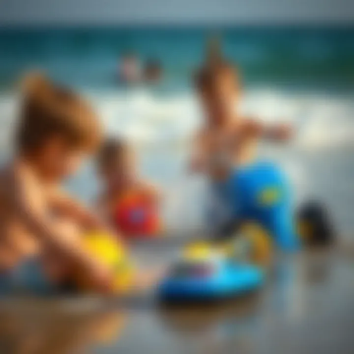 Children playing with water toys at the beach