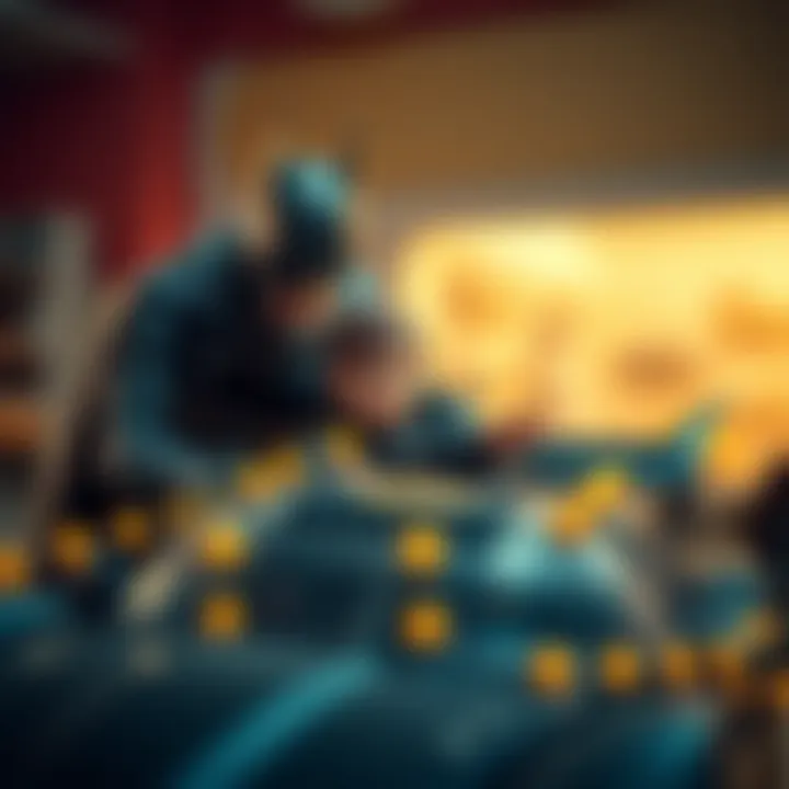 A parent and child selecting the right Batman car together.