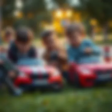 Children playing with remote-controlled cars in a park
