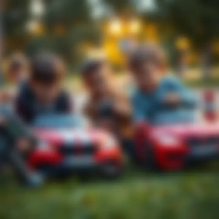 Children playing with remote-controlled cars in a park