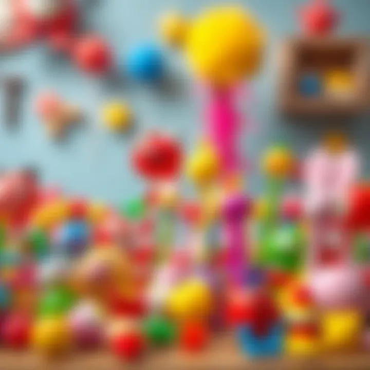 A colorful array of popit pen decorations displayed on a table, highlighting variety