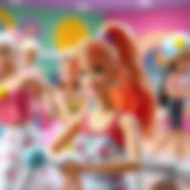 A creative drawing showcasing Barbie engaging in various fun activities with artistic flair